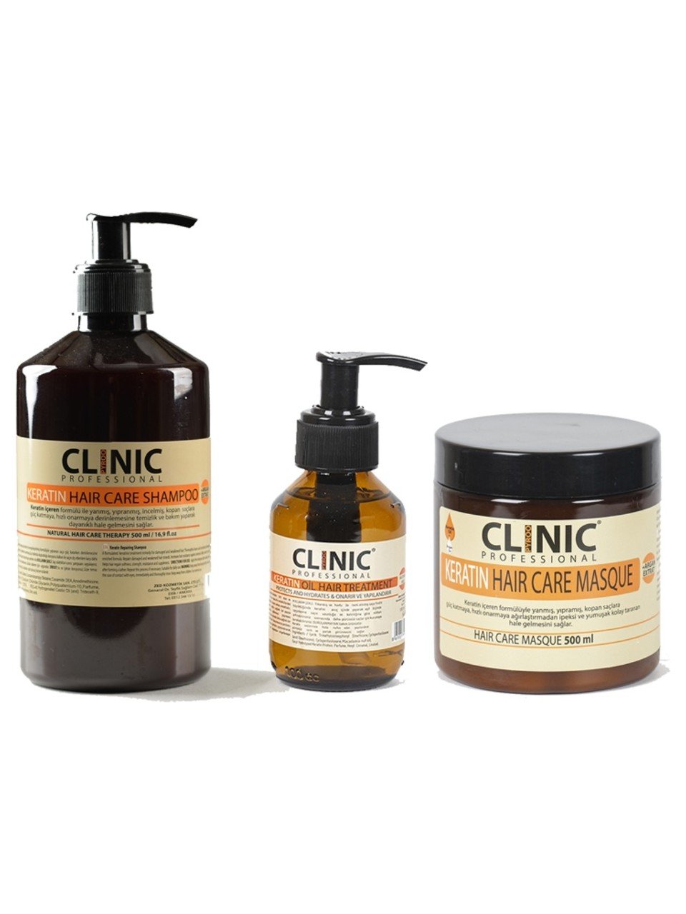Onarıcı Keratin Saç Bakım Seti Şampuan 500 ml + Saç maskesi + saç bakım serumu